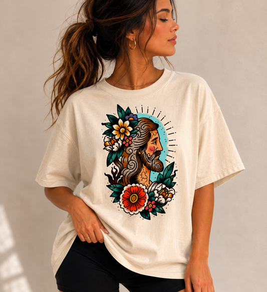 Traditional Style Jesus Tattoo Streetwear Shirt