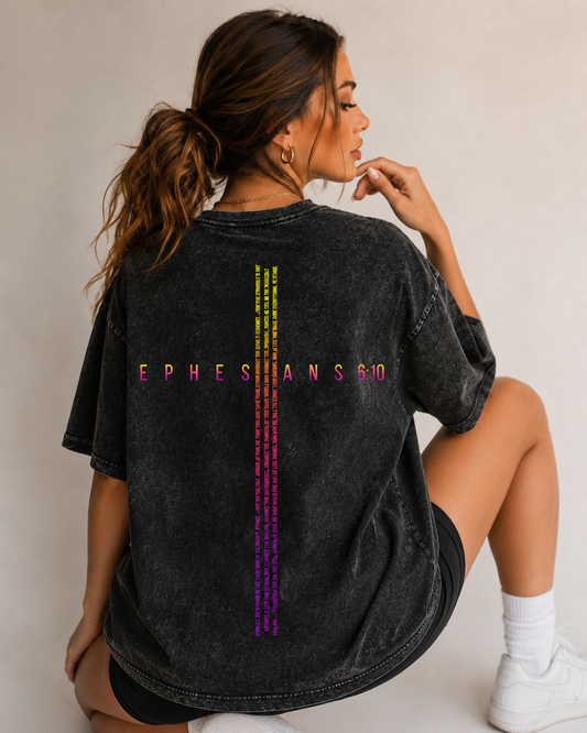 Ephesians 6:10 Bible Verse Armor of God Cross Vintage Wash Unisex Shirt Gradient Colors