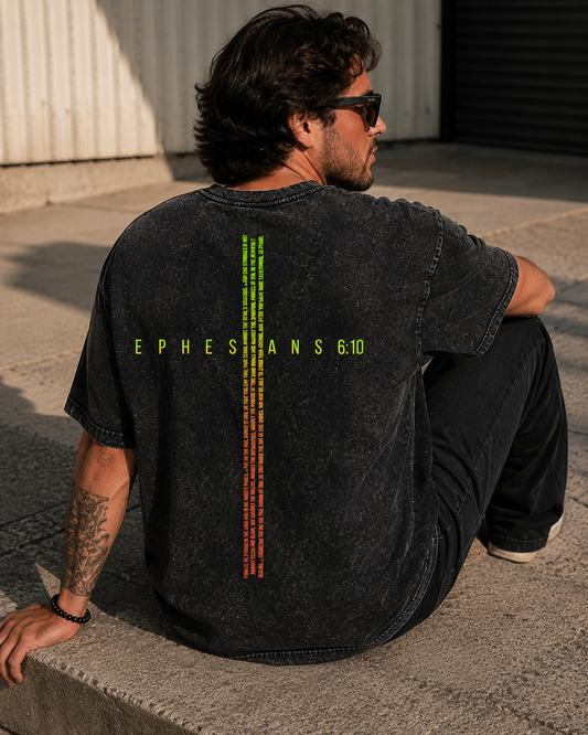 Ephesians 6:10 Bible Verse Armor of God Cross Vintage Wash Unisex Shirt Gradient Colors