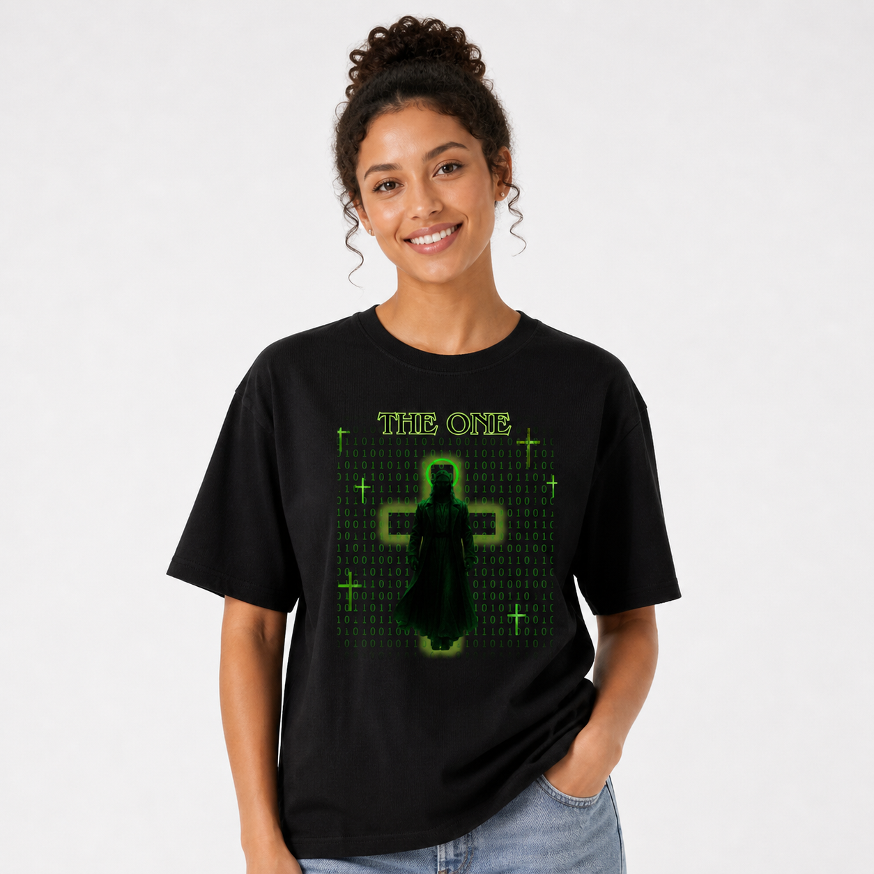 Christian T-Shirt Sci Fi 90s Nostalgia Themed Jesus the Chosen One